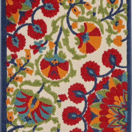 Nourison Aloha Tapis d'intérieur/extérieur Rouge/Multicolore 81 cm x 122 cm, Facile à nettoyer, Ne perd pas ses poils, Chambre, Salon, Salle à manger, Terrasse, Jardin, Patio (91 cm x 122 cm)