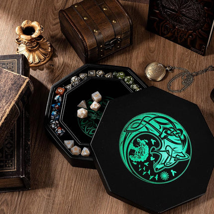 Premium Dice Tray for DND, Detailed World Tree & Wolf Raven Design – 23 CM