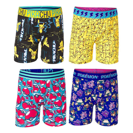 Pokemon Boys' Boxer Brief Multipacks with Pikachu, Evee, Squirtle, Jigglypuff and More in Sizes 4, 6, 8, 10 and 12, 4-Pack Athletic Boxer Brief, 4