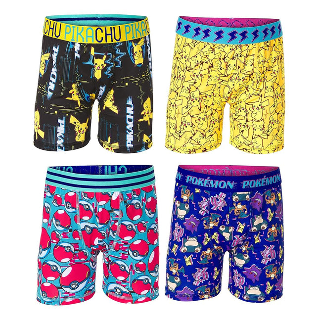 Pokemon Boys' Boxer Brief Multipacks with Pikachu, Evee, Squirtle, Jigglypuff and More in Sizes 4, 6, 8, 10 and 12, 4-Pack Athletic Boxer Brief, 4