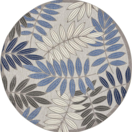 Nourison Aloha Indoor/Outdoor Grey/Blue 7’10” x Round Area Rug, Easy Cleaning, Non Shedding, Bed Room, Living Room, Dining Room, Backyard, Deck, Patio (8 Round)