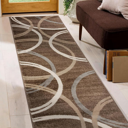 Rugshop Modern Wavy Circles Desing Runner Rug 2' x 7' 2" Brown