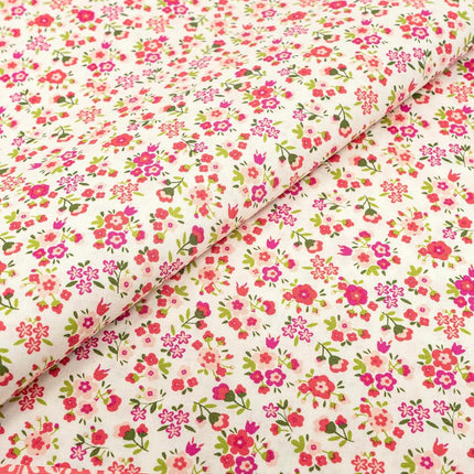 Singer Print Fabric, 100% Premium Cotton,Small Pink Flowers On White, Cut by The Yard