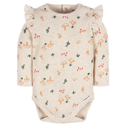 Gerber Baby Girls' 2-Pack Long Ruffle Sleeve Onesies, Mushrooms, 6-9 Months