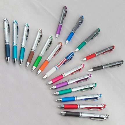 Bolígrafo de gel líquido retráctil Pentel EnerGel RTX, línea gruesa, punta de metal, tinta verde, paquete de 2 (BL80BP2D)