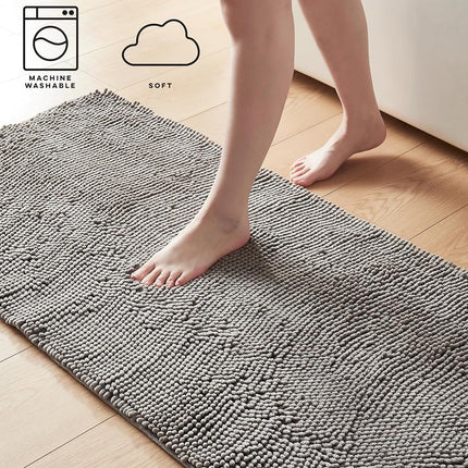 Alfombrilla de baño antideslizante, alfombra de baño gris, alfombrilla de baño de chenilla grande y gruesa, ultrasuave y absorbente, lavable, de secado rápido, de microfibra para el suelo de la ducha de Casual Living, 24 x 60 pulgadas, gris