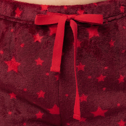 Fruit of the Loom Women's Sueded Jersey Crew Top and Fleece Pant Sleep Set, Red/Starry Sky, 2X