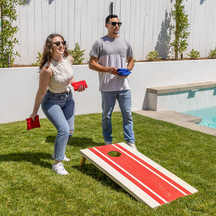 GoSports 4 x 2 ft Wood Design Cornhole Game Set - Includes Two 4 x 2 ft Boards, 8 Bean Bags, and Carry Case