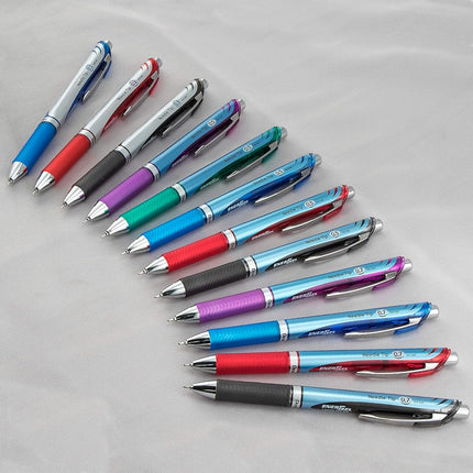 Bolígrafo Pentel EnerGel Deluxe RTX Retráctil de Gel Líquido, Trazo Fino, Punta de Aguja, Tinta Roja, Caja de 12 (BLN75-B)