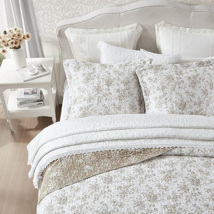 Laura Ashley - King Quilt Set, Reversible Floral Cotton Bedding with Matching Shams, Home Decor for All Seasons (Walled Garden Brown, King)