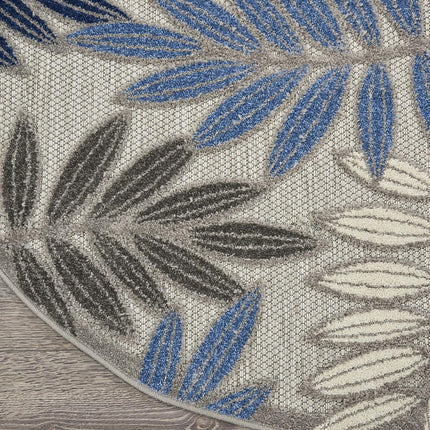 Nourison Aloha Indoor/Outdoor Grey/Blue 7’10” x Round Area Rug, Easy Cleaning, Non Shedding, Bed Room, Living Room, Dining Room, Backyard, Deck, Patio (8 Round)