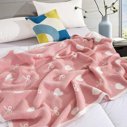 Elegant Comfort Valentine's Day Knit Throw Blanket, Hearts and Bows Super Soft Cozy Fluffy Warm Throw Blankets for Couch, Sofa, Chair, Bed, Camping, Picnic, Travel Lightweight Bed Blanket (50" x 70")