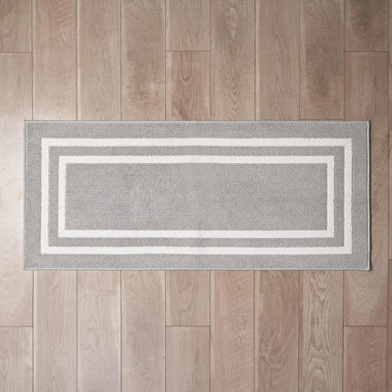 Nautica Tufted Runner Rug - Double Line Border | Modern Home Décor | Measures 26"x72" | Light Grey and White