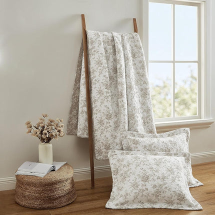 Laura Ashley - King Quilt Set, Reversible Floral Cotton Bedding with Matching Shams, Home Decor for All Seasons (Walled Garden Brown, King)