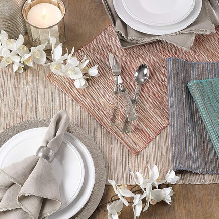 SARO LIFESTYLE 217.BG1672B Melaya Collection Shimmering Woven Nubby Water Hyacinth Table Runner, 100%, Blue-Grey