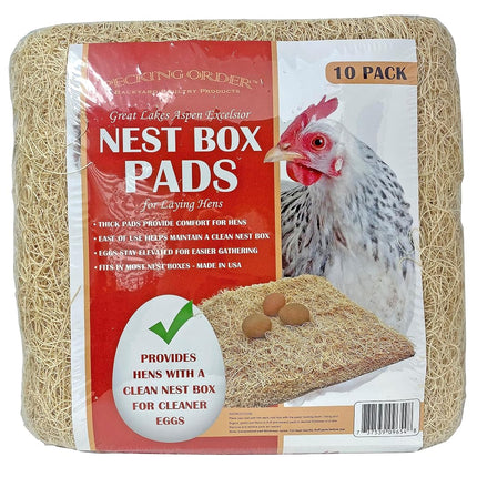 Nest Box Pads for Chicken Nesting Boxes - 13 x 13 Pads Made in USA from Sustainably Sourced Aspen Excelsior (10 Pack)