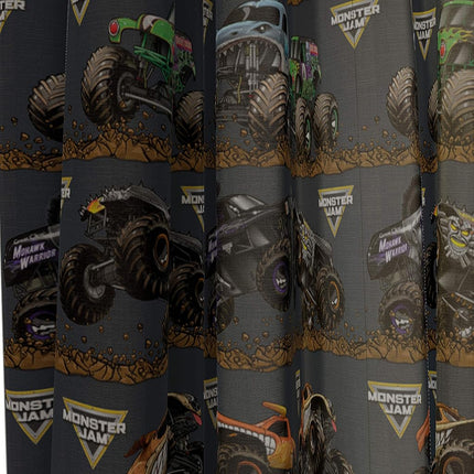 Monster Jam Tracks Rideaux 160 cm – Magnifique décoration de chambre et installation facile, parure de lit – Rideaux avec 2 embrasses, lot de 4 pièces (produit officiel Monster Jam)