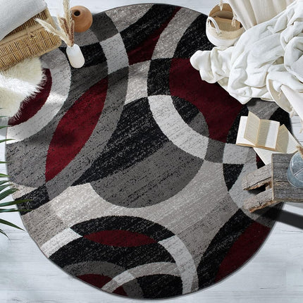 Rugshop Abstract Circles Contemporary High Traffic Round Rug Red 6'6"