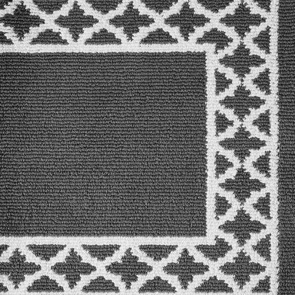 Alfombra Larga Nautica Runner, Alfombra de Interior para Entrada y Pasillo, Alfombra Antideslizante para Entrada y Cocina, Felpudo de Perfil Bajo Lavable a Máquina, 66 cm x 244 cm, Borde de Celosía Gris Oscuro y Blanco