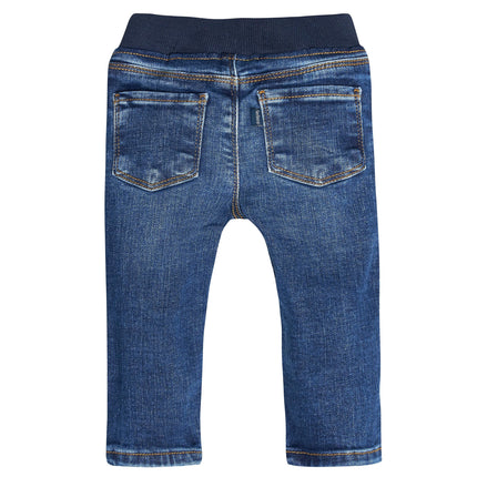 Gerber Baby Toddler Jeans ajustados de mezclilla elástica con cintura de canalé, mezclilla azul, 12 meses