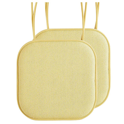 Elegant Comfort 2 Pack Chair Cushion Covers - Skid-Proof Rubber Backing - 16 x 16 Inch - Thick Dining Square Shape Seat Covers - Comfortable Textured Chair Pads with Ties - Chevron Pattern, Yellow