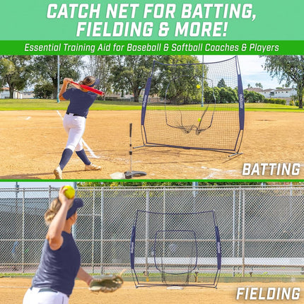 GoSports 7x7 ft Baseball & Softball Batting & Pitching Net with Strike Zone – Available in Team Colors - Navy