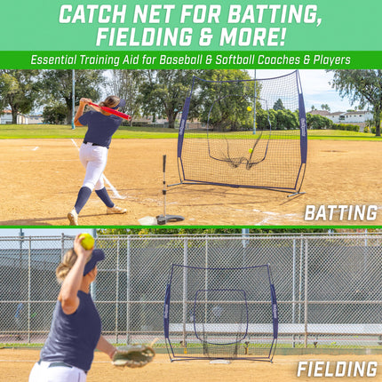 GoSports 7x7 ft Baseball & Softball Batting & Pitching Net with Strike Zone – Available in Team Colors - Navy