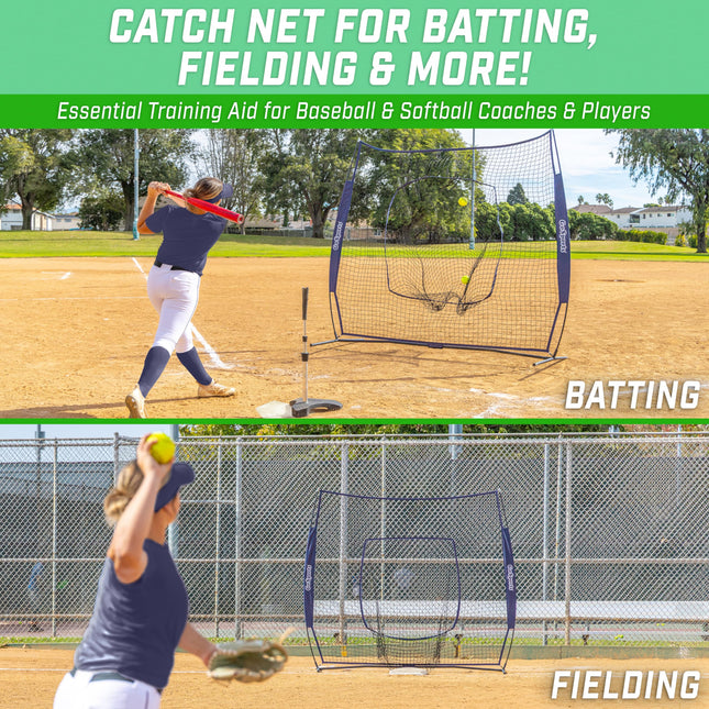 GoSports 7x7 ft Baseball & Softball Batting & Pitching Net with Strike Zone – Available in Team Colors - Navy