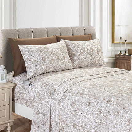 Elegant Comfort Amelia Boho Paisley 4-Piece Sheet Set, Deep Pocket 1500 Premium Hotel Quality, Fade and Wrinkle Resistant, Fitted Sheets with Smart Pockets, Paisley Sheet Set, Twin, Latte Taupe