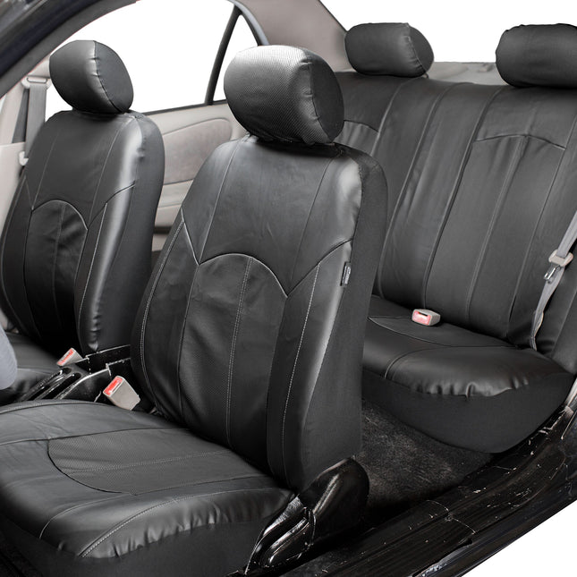 FH-PU008115 Funda de Asiento de Cuero Sintético Perforado Juego Completo Negro Sólido