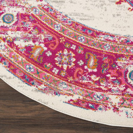 Nourison PSN03 Passion Distressed Vintage Ivory/Fuschia Area Rug 8' x 8'