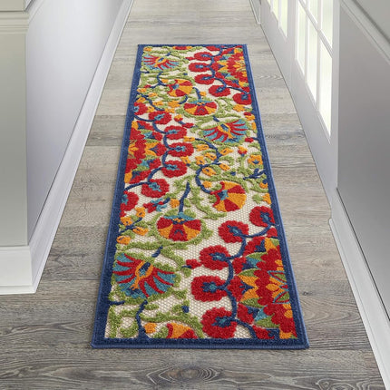 Alfombra de área Nourison Aloha para interior/exterior rojo/múltiple de 0.6 m x 1.8 m, fácil de limpiar, no suelta pelo, para dormitorio, sala de estar, comedor, terraza, patio trasero, patio (0.6x1.8)