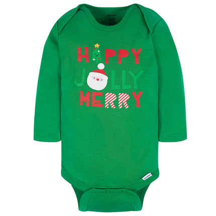 Gerber Unisex Baby 3-Pack Holiday Long-Sleeve Onesies, Happy Jolly, 3-6 Months