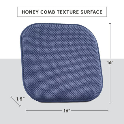 Elegant Comfort 4 Pack Chair Cushion Covers - Skid-Proof Rubber Backing - 16 x 16 Inch - Thick Dining Square Shape Seat Covers - Comfortable Textured Chair Pads with Ties - Honeycomb Pattern, Navy