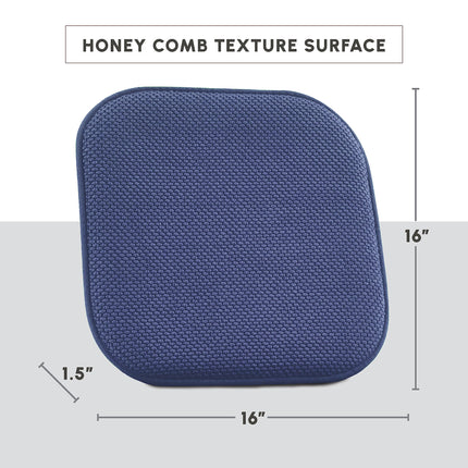 Elegant Comfort 2 Pack Chair Cushion Covers - Skid-Proof Rubber Backing - 16 x 16 Inch - Thick Dining Square Shape Seat Covers - Comfortable Textured Chair Pads with Ties - Honeycomb Pattern, Navy