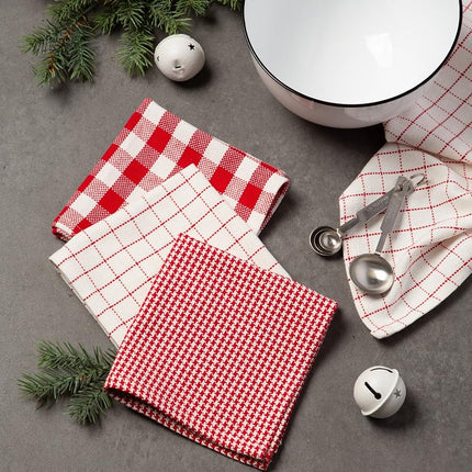 DII Cotton Woven Heavyweight Kitchen Dish Towels, Absorbent Washing Drying Everyday Cooking and Baking, Holiday Checks, Dishtowels 18 x 28 and Dishcloth 13 x 13