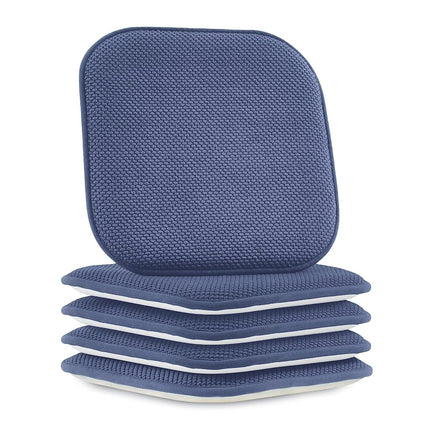 Elegant Comfort 4 Pack Chair Cushion Covers - Skid-Proof Rubber Backing - 16 x 16 Inch - Thick Dining Square Shape Seat Covers - Comfortable Textured Chair Pads with Ties - Honeycomb Pattern, Navy
