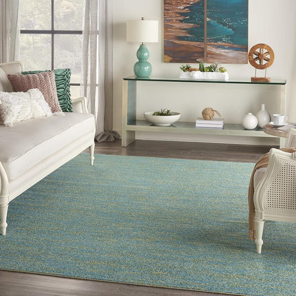 Nourison Essentials Indoor/Outdoor Blue Green 9' x 12' Area Rug, Easy Cleaning, Non Shedding, Multi-purpose, Machine Made, Polypropylene, Rectangular, 12' x 9'