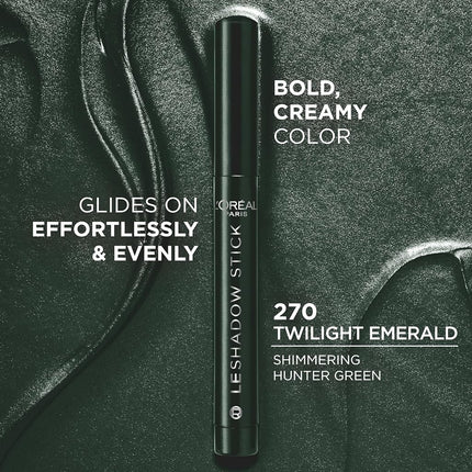 L'Oreal Paris Makeup Le Shadow Stick Eyeshadow, Blendable, Smudge-Resistant, Smokey Cream Eyeshadow, 270 Twilight Emerald