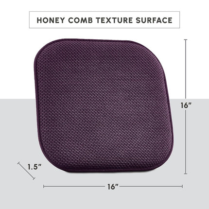 Elegant Comfort 4 Pack Chair Cushion Covers - Skid-Proof Rubber Backing - 16 x 16 Inch - Thick Dining Square Shape Seat Covers - Comfortable Textured Chair Pads with Ties - Honeycomb Pattern, Purple