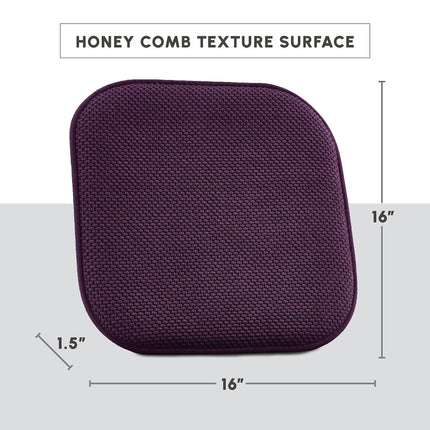 Elegant Comfort 2 Pack Chair Cushion Covers - Skid-Proof Rubber Backing - 16 x 16 Inch - Thick Dining Square Shape Seat Covers - Comfortable Textured Chair Pads with Ties - Honeycomb Pattern, Purple