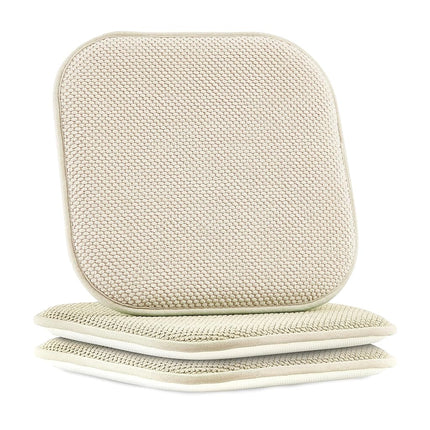 Elegant Comfort Chair Cushion Covers with Ties and Non Skid Rubber Backing-Thick Memory Foam - Soft Cushion Pad- Rounded Square Seat Cover-16 x 16 Inches- Honeycomb Textured Pattern, Set of 2, Linen