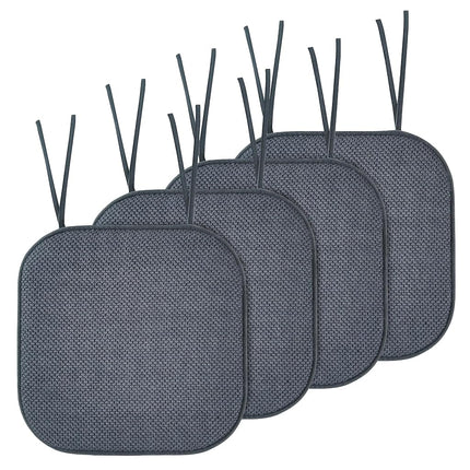 Elegant Comfort 4 Pack Chair Cushion Covers - Skid-Proof Rubber Backing - 16 x 16 Inch - Thick Dining Square Shape Seat Covers - Comfortable Textured Chair Pads with Ties - Honeycomb Pattern, Gray