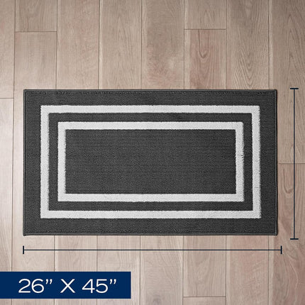 Nautica – Runner Rug | Indoor Runners for Hallways and Entry Rugs| Non-Slip and Non-Skid Entry and Kitchen Door Mat| Machine Washable Entryway Carpet Rugs |26” x 45” | Double Border Dark Grey