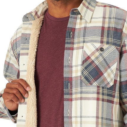 Wrangler Authentics Men's Long Sleeve Sherpa Lined Flannel Jacket Shirt, Light Beige Heather, L UK