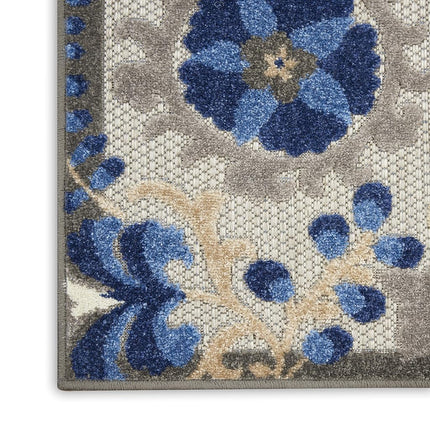 Nourison ALH17 Aloha Indoor/Outdoor Floral Natural/Blue 2' x 6' Area Rug (6' Runner), 2'X6',