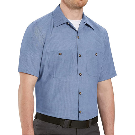 Red Kap Men's Geometric Micro-Check Work Shirt, Blue/Charcoal, Short Sleeve 2X-Large