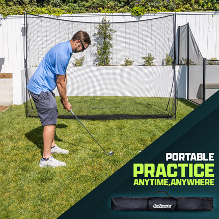 GoSports Red de golf de 3 m x 2,1 m para practicar golpes - Campo de prácticas personal para uso en interiores o exteriores - Negro