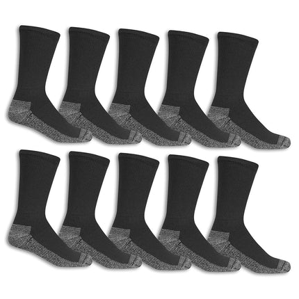 Fruit of the Loom Men's Work Gear Everyday Work Crew Socks (10 Pack), Black, Medium (6-12)