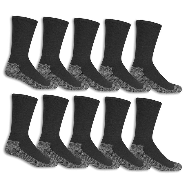 Fruit of the Loom Men's Work Gear Everyday Work Crew Socks (10 Pack), Black, Medium (6-12)